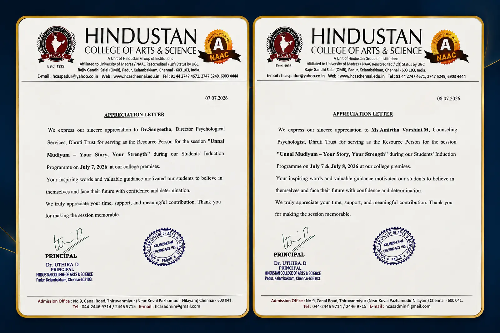 Appreciation Letters Presented to Dhruti Trust Facilitators