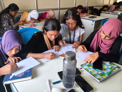 Students participating in the Dhruti PEERS activity 3