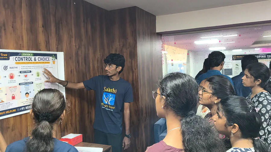 Students participating in the Dhruti PEERS activity 3